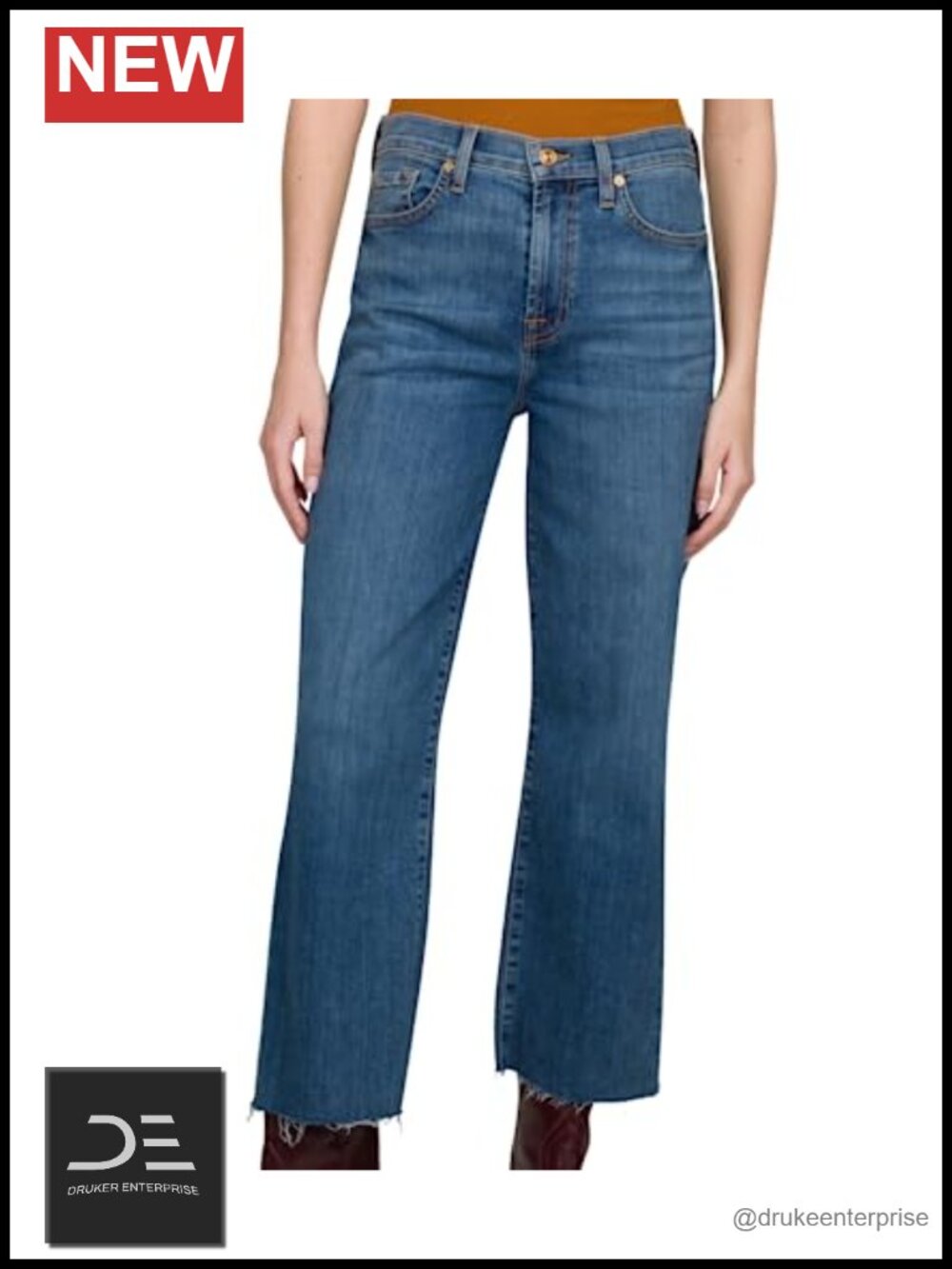 Wide-Leg Crop Jeans Stretch Denim Cotton Blend